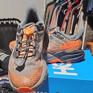 Hoka Kids' Vibrant Orange and Gray Sneakers